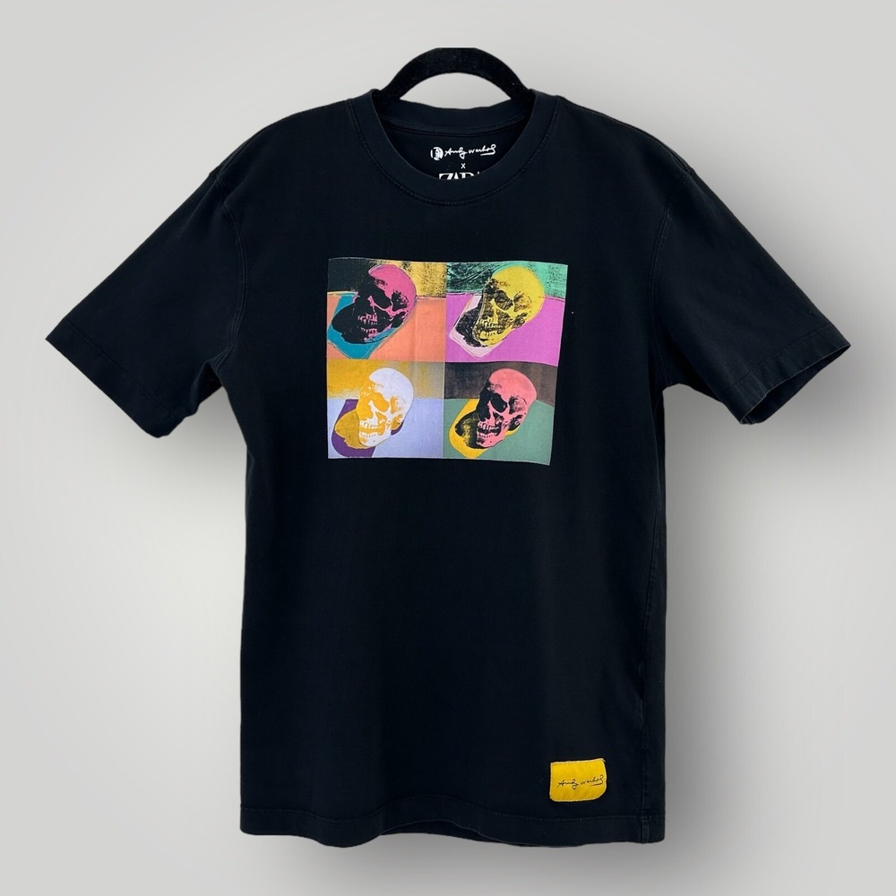 Zara x Andy Warhol Skull T Shirt Mens S Black Short Sleeve‎ Graphic Streetwear